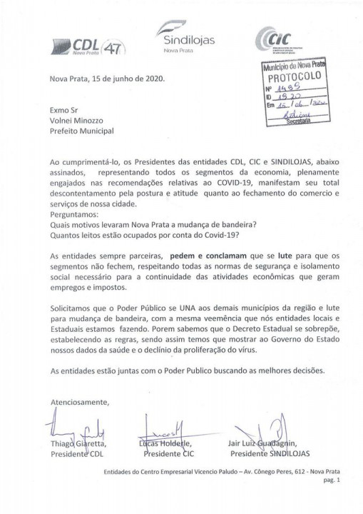 CDL - CIC e SINDILOJAS Encaminham Correspondência para Prefeitura 